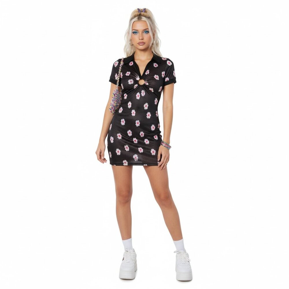Luna Chix Floral Collared Cutout Mini Dress‎ Small Daisy y2k Groovy Summer Bratz